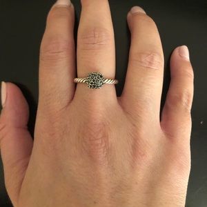 David Yurman Black Petite Pave Diamond Cushion Ring, Size 8
